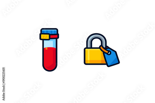 Laboratory equipment shows a tube with liquid and a lock symbolizing security in medical testing and research in a healthcare setting