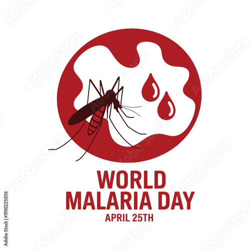 A graphic illustration for World Malaria Day on April 25th with a mosquito and blood drops.