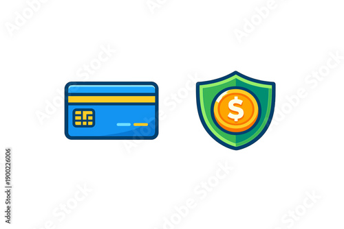 Credit card and shield icon set representing financial security and online safety features for transactions and payments