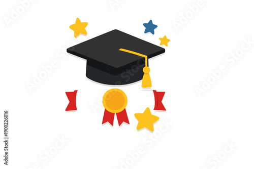 Graduation cap with diploma and stars in a simple design to celebrate educational achievement and success