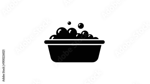 Vector illustration of a washing basin icon with suds and bubbles, clean hygiene concept, on transparent background