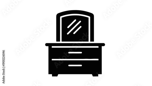 Vector illustration of a classic dressing table with mirror and drawers, on transparent background