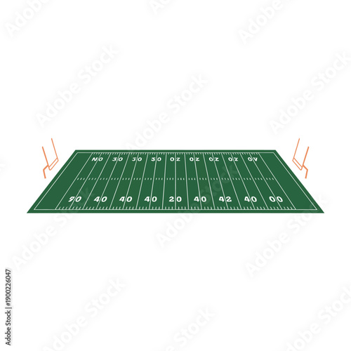 An American football field with goalposts on a white background