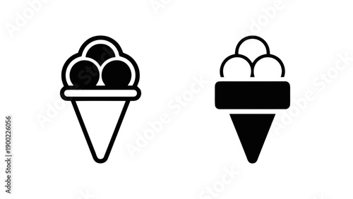 Vector illustration of a delightful ice cream cone icon set, outline and filled, on transparent background