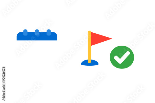 Calendar with a checkmark and flag showing completion of an important task set for a specific date in a digital format