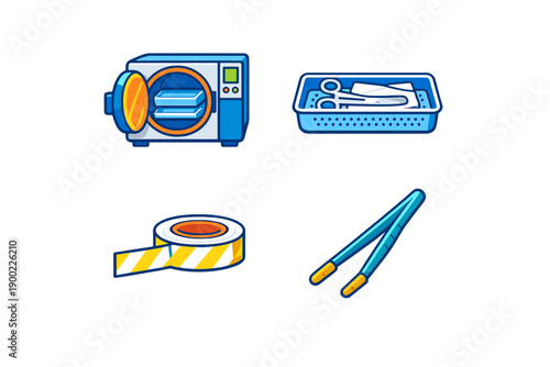 Different tools and equipment used for cleaning and organizing in a workspace are shown on a flat surface, highlighting the process involved in maintaining order