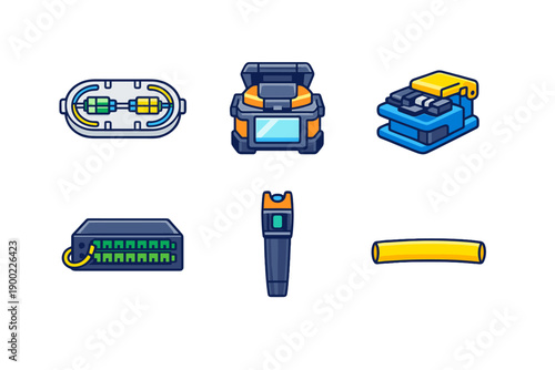 Tools for network installation and maintenance set on a white background