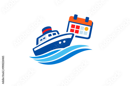 Travel plans for boat trips and scheduling events on a calendar are represented in a simple graphic design with a boat and calendar