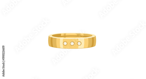 Elegant yellow gold wedding band ring adorned with three sparkling round diamonds on a white background