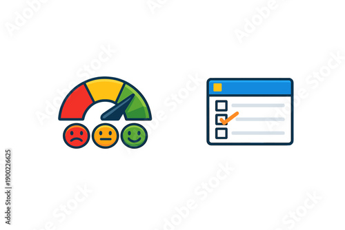 Scale shows customer satisfaction levels and checklist for feedback collection in a service setting to improve user experience