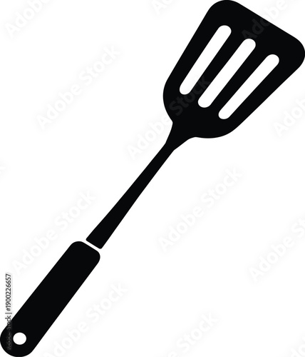 Minimalist Black and White Vector Illustration of a Kitchen Spatula, a Simple Utensil for Cooking and Food Preparation