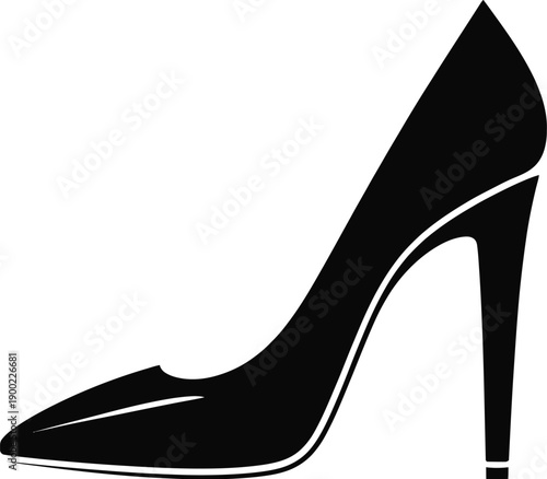 A striking minimalist black and white vector illustration of a classic high-heeled stiletto shoe, elegantly depicting fashion, style, and femininity with sophisticated grace