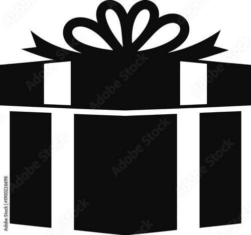 A minimalist black and white vector illustration of a festive gift box, perfect for celebrating special occasions, holidays, and expressing generosity