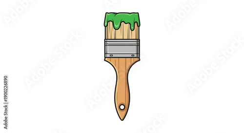 Wooden handle paintbrush with a thick blob of vibrant green paint poised on top ready for application