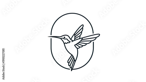 A stylized black hummingbird graphic inside a black circle, wings outstretched