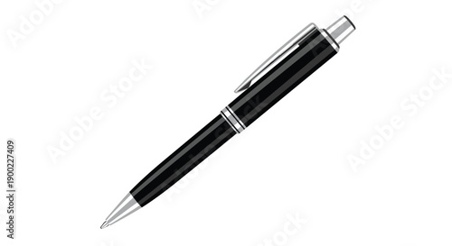 Classic black and silver ballpoint pen, featuring a sleek design and metallic accents, isolated diagonally on a white