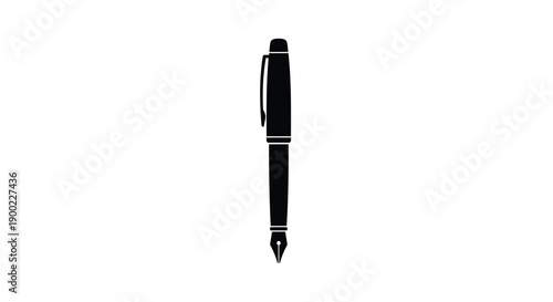 Elegant silhouette of a classic fountain pen, highlighting its iconic shape and nib, isolated vertically against a pure