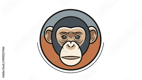 Illustration of a primate's face within a segmented circle. Color palette includes earth tones