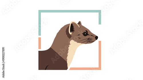 Stylized illustration of a weasel in profile, within a square frame. The colors are muted and flat