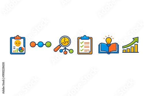 Charts and diagrams highlight tasks and analysis in a study session focused on learning and growth in an office environment during the daytime