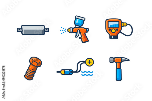 Different tools and equipment used for mechanical and construction work shown in a clear layout for easy identification and understanding