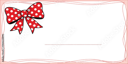 A festive greeting card featuring a decorative red satin ribbon bow and gold accents for a Christmas or holiday gift celebration vector illustration