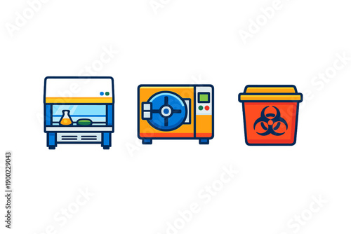 Laboratory equipment and waste management setup for handling biohazard materials in a science facility