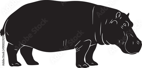 a black silhouette of a hippopotamus standing on a white background
