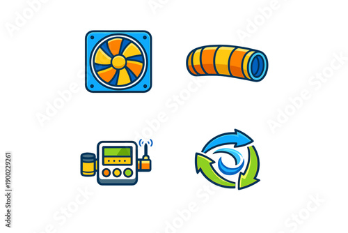 Fans, ducts, and instruments gather for airflow testing at a facility on a bright day