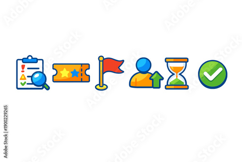 Process of organizing tasks and activities through various icons in a digital format for improved efficiency and management