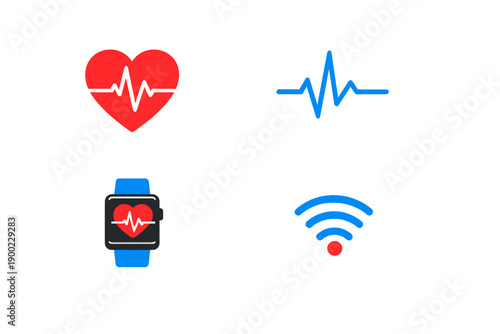Heart and pulse symbols with smart watch and wireless signal for health monitoring technology