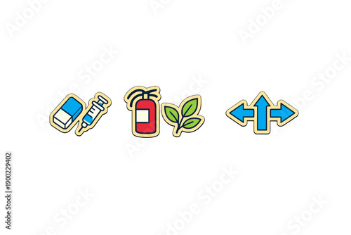 Different symbols show important concepts such as health, safety, nature, and decision-making during summer activities outside in sunny weather