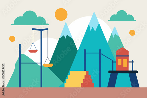 Playground with Zip Lines Rock Climbing and Benches