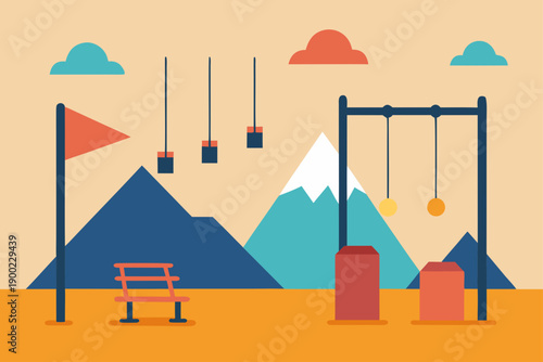 Playground with Zip Lines Rock Climbing and Benches