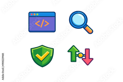 Free Download Visual representation of digital tools for development, research, security, and analytics in a modern workspace - GFXLoad
