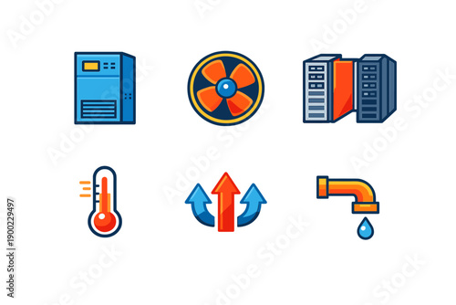 Understanding basic components of cooling systems for data centers including server units, fans, temperature sensors, and piping setup in practical applications