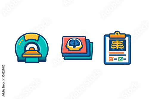 Medical imaging equipment and reports show CT scan results for patient evaluation at a healthcare facility