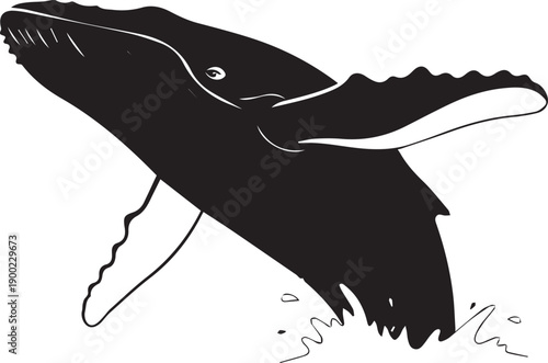 a black and white drawing of a whale jumping out of the water
