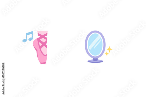 Ballet shoes and mirror belong to a dance studio where dancers practice and prepare for performances during their training sessions