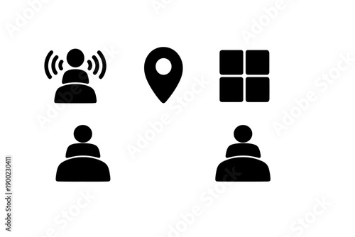 Icons show concepts of communication, location, and tools often used for navigation and coordination among groups in a digital environment