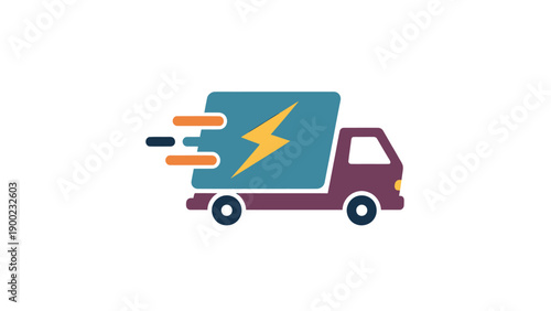 Colorful flat design of a delivery truck with lightning bolt on the cargo area