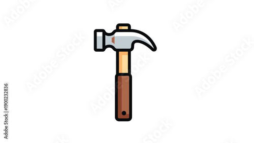 A cartoon-style hammer with a light brown handle and dark brown grip on a white backdrop