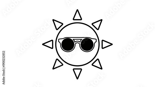A stylized sun wearing sunglasses, depicted in black and white
