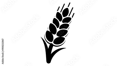 A minimalist illustration of a stylized wheat ear in solid black against a white background