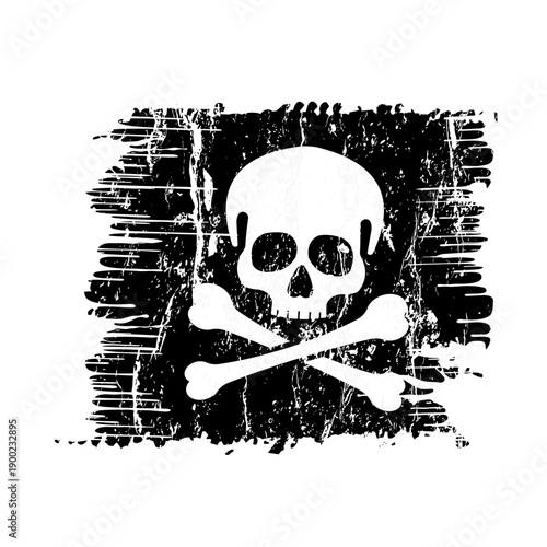 Pirate flag with skull and crossbones with grunge paint brush stroke effect