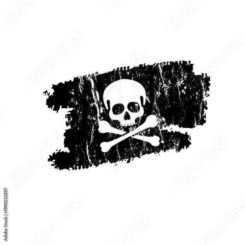 Pirate flag with skull and crossbones with grunge paint brush stroke effect