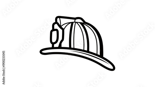 Vector illustration of a firefighter's helmet. Black outline on white background