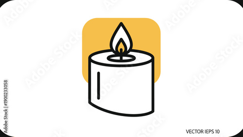 Icon of a lit candle, thick outline, black and white, against an orange rounded rectangle