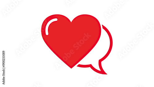 A stylized red heart accompanied by a red outline speech bubble, set against a white backdrop