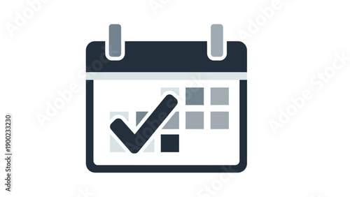 A graphic calendar with a check mark, indicating a completed or selected date. Solid background